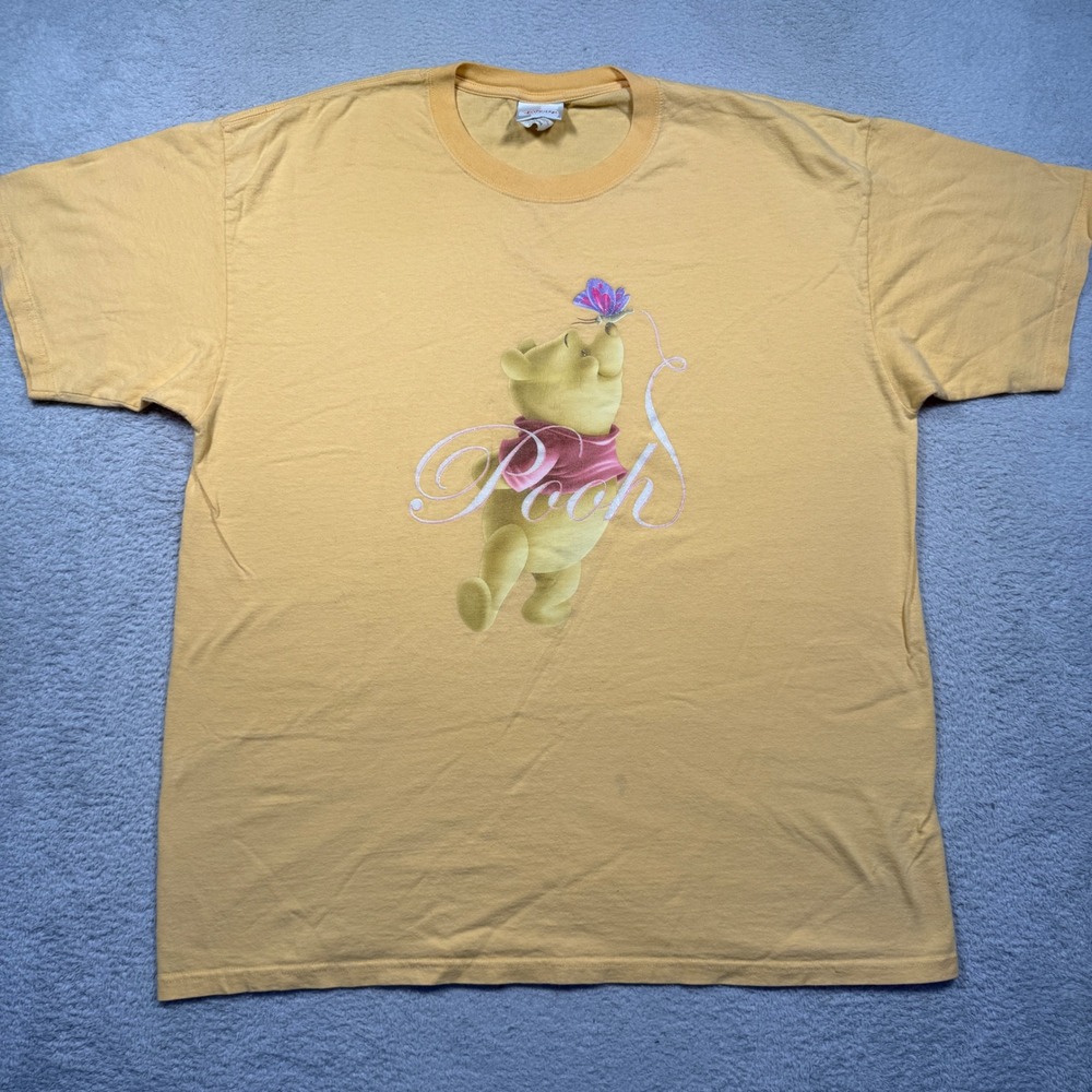 Vintage Y2K Disney Store Pooh Bear Butterfly Graphic Tee Shirt XLYellow Cotton‎